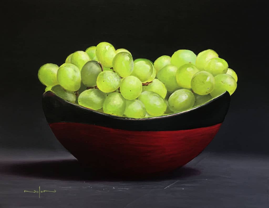 Painting of a bowl of grapes