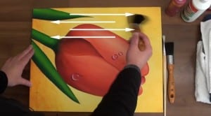 painting being brushed in a horizontal direction