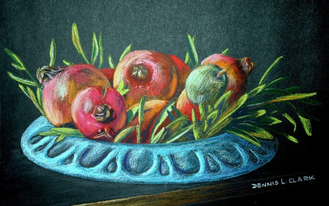 How to Draw Pomegranates in Bowl in Pastel