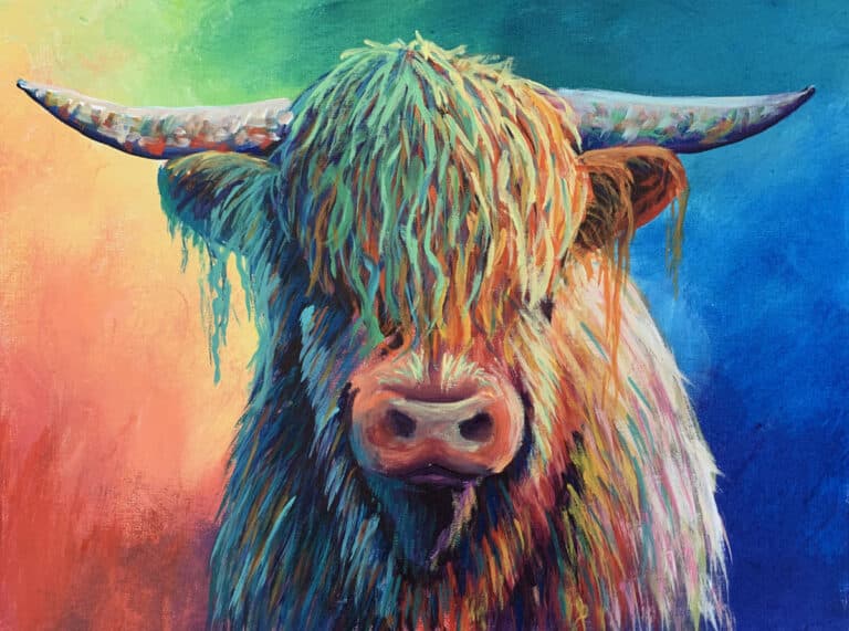 How to Paint a Rainbow Highland Cow