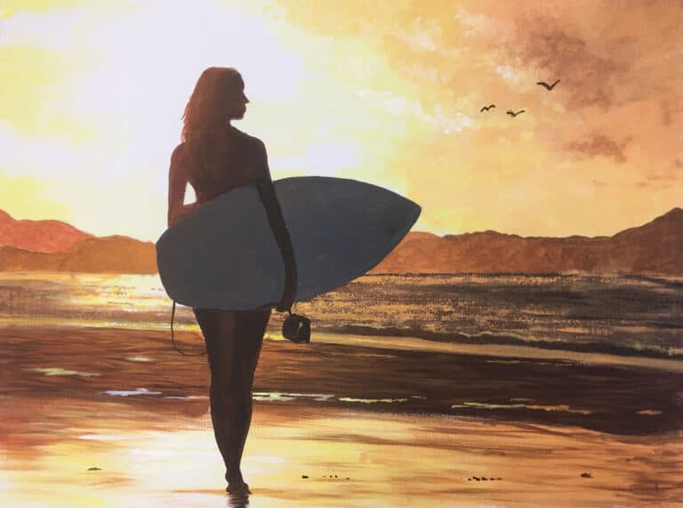 How to Paint a Surfer at Sunset in Acrylic
