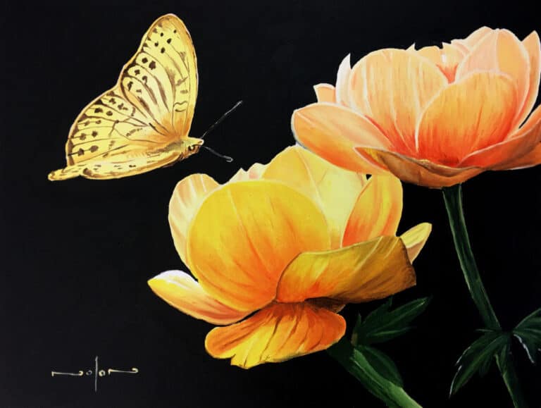 How to Paint a Butterfly & Flower in Oil