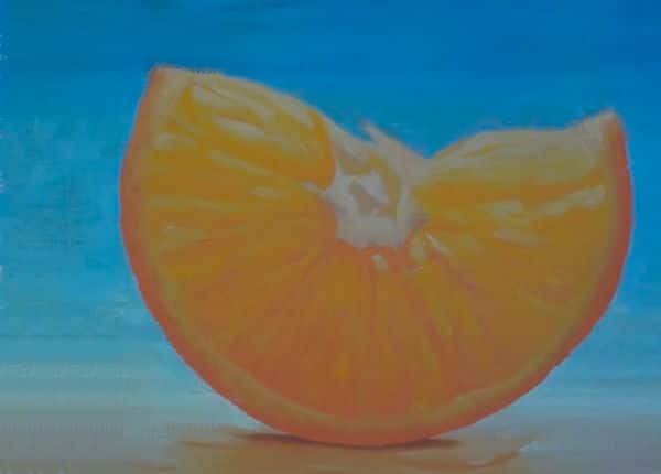 slice of orange painting after adding complementary colours