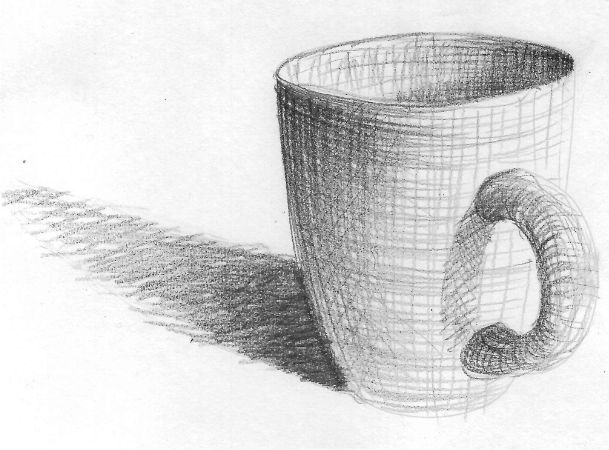 cross hatched mug using cross contour lines