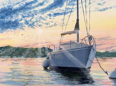 paint a sunset seascape with boat in acrylic final 1200 80